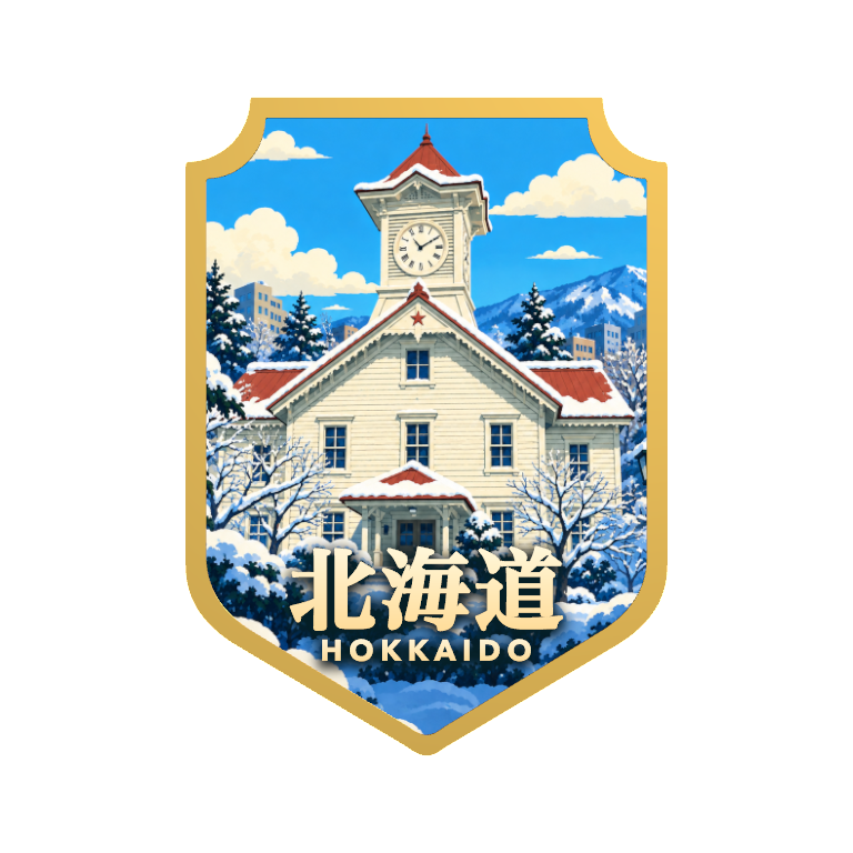 札幌市時計台を描いた北海道のバッジ